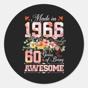 Made in 1966 floral 60th birthday women 60 years classic round sticker