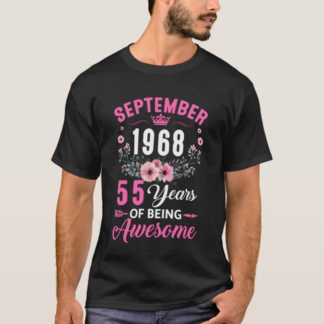 Made In 1968 55 Years Old September 55th Birthday  T-Shirt (Front)