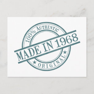 Made in 1968 Birth Year Round Rubber Stamp Logo Postcard