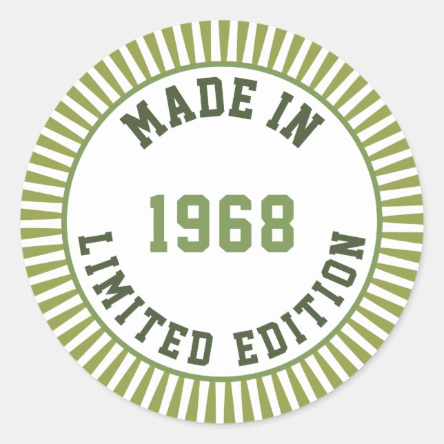 Made in 1968 classic round sticker (Front)