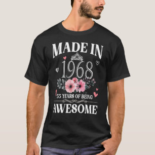 Made In 1968 Floral 55 Year Old 55th Birthday Wome T-Shirt
