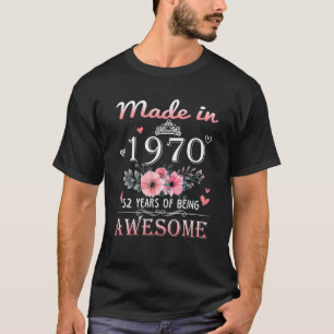 Made In 1970 Floral 52 Year Old 52Nd Birthday Gift T-Shirt