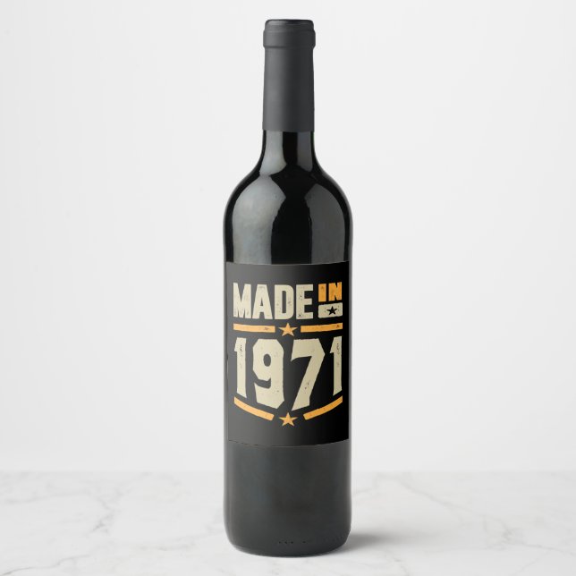 Made In 1971 Birthday Gift Wine Label (Front)