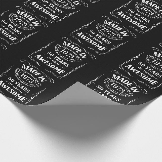 Made in 1973 50 years of being awesome 2023 bday wrapping paper (Corner)