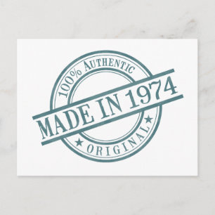 Made in 1974 Birth Year Round Rubber Stamp Logo Postcard