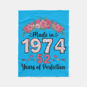 Made In 1974 Floral 52nd Birthday Gifts Women 52 Fleece Blanket