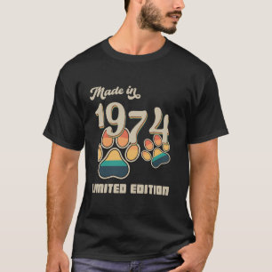 Made In 1974 Limited Edition Dog Paw Vintage 50th T-Shirt