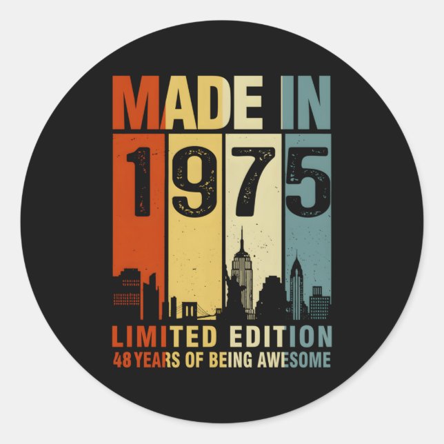 Made In 1975 48 Years Of Being Awesome Classic Round Sticker (Front)