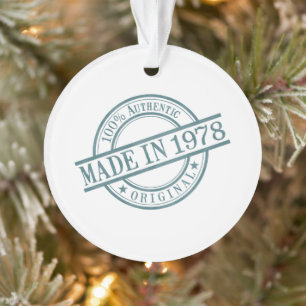 Made in 1978 Round Rubber Stamp Style Logo Ornament