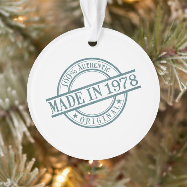 Made in 1978 Round Rubber Stamp Style Logo Ornament (Tree)