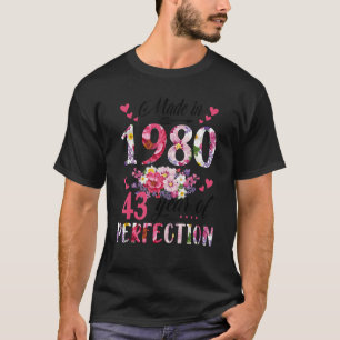Made In 1980 Floral 43 Year Old 43rd Birthday Wo T-Shirt