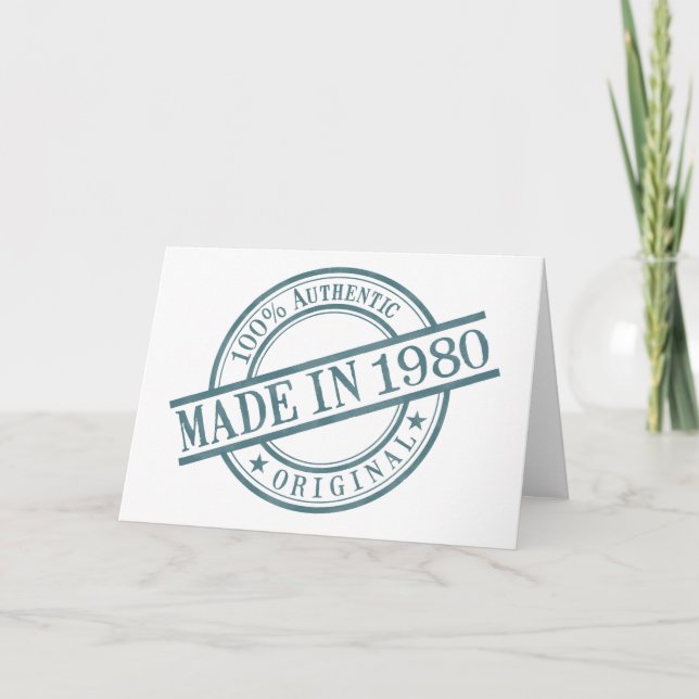 Made in 1980 Round Rubber Stamp Logo Birth Year Card (Front)