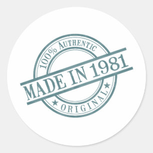 Made in 1981 Round Rubber Stamp Logo Birth Year Classic Round Sticker