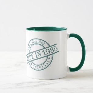 Made in 1985 Circular Rubber Stamp Style Logo Mug