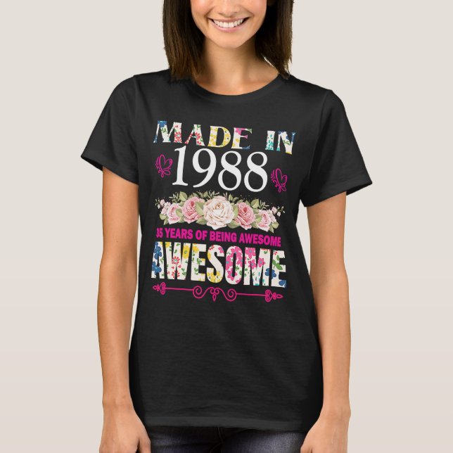 Made in 1988 35 Years Being Awesome 35th Birthday  T-Shirt (Front)