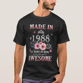 Made In 1988 Floral 35 Year Old 35th Birthday Wome T-Shirt