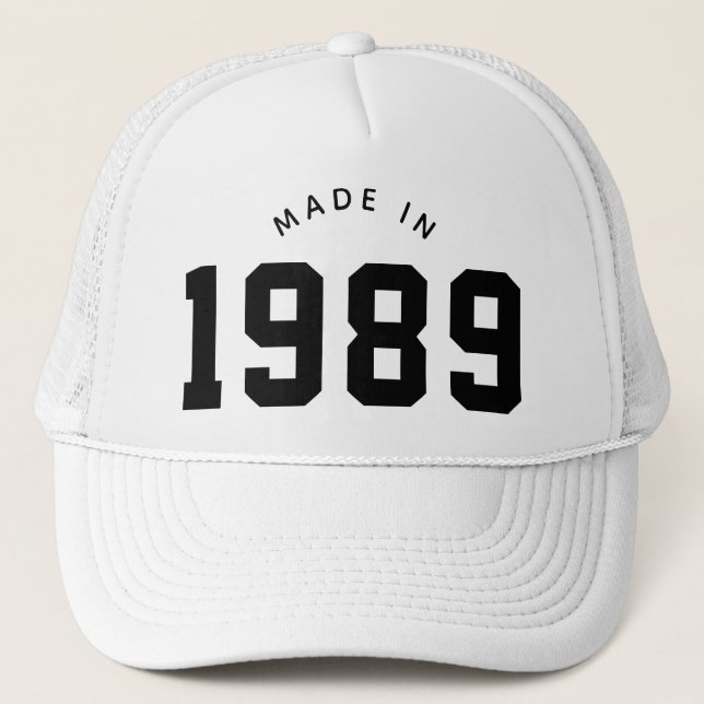 Made in 1989 Personalised Birthday Trucker Hat (Front)