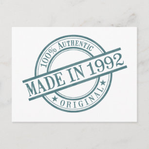 Made in 1992 Birth Year Round Rubber Stamp Logo Postcard