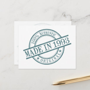 Made in 1993 Birth Year Round Rubber Stamp Logo Postcard