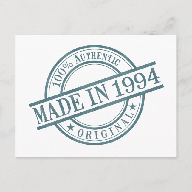 Made in 1994 Birth Year Round Rubber Stamp Logo Postcard (Front)