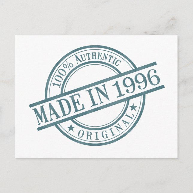 Made in 1996 Birth Year Round Rubber Stamp Logo Postcard (Front)