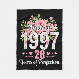 Made In 1997 Floral 28th Birthday Women 28 Years O Fleece Blanket