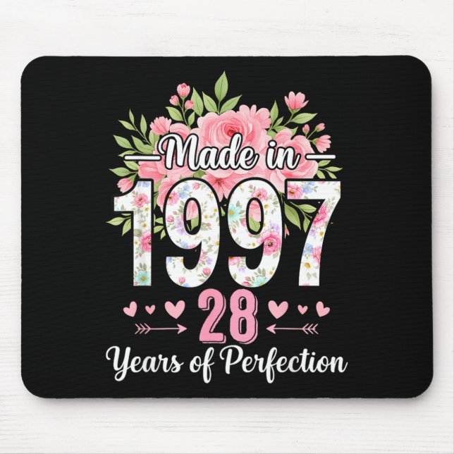 Made In 1997 Floral 28th Birthday Women 28 Years O Mouse Mat (Front)