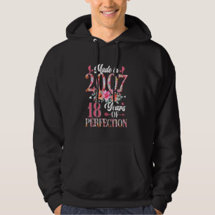 Made In 2007 Floral 18th Birthday 18 Years Old Gif Hoodie