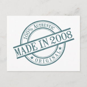 Made in 2008 Birth Year Round Rubber Stamp Logo Postcard