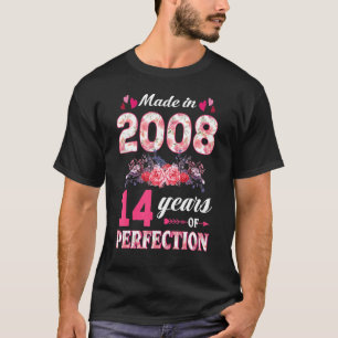 Made In 2008 Floral 14th Birthday 14 Year Old  Wom T-Shirt