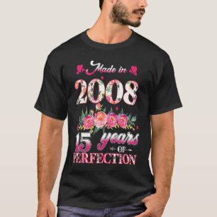 Made In 2008 Floral 15 Years Old 15th Birthday Fo T-Shirt