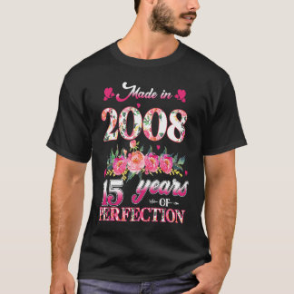 Made In 2008 Floral 15 Years Old 15th Birthday  Fo T-Shirt