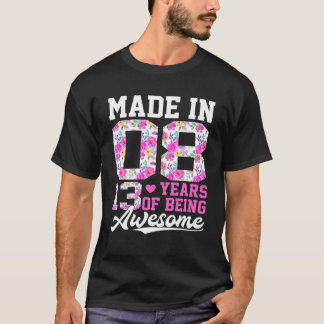Made In 2008 Flowers Cute 13Th Birthday Girls 13 Y T-Shirt