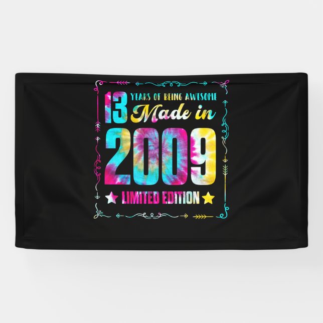 Made In 2009 13th Birthday 13 Year Being Awesome Banner (Horizontal)