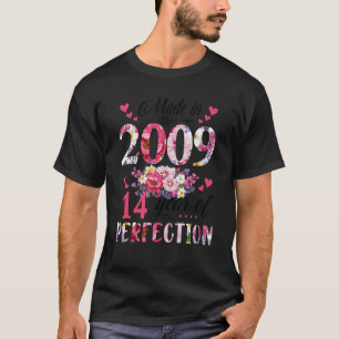 Made In 2009 Floral 14 Year Old 14th Birthday Wo T-Shirt