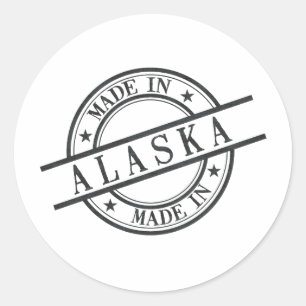Made In Alaska Stamp Style Logo Symbol Black Classic Round Sticker