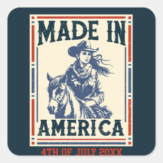 Made in America 4th of July Cowgirl Patriotic Square Sticker