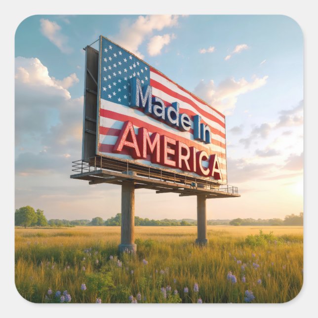 Made In America Billboard In a Country Field Square Sticker (Front)