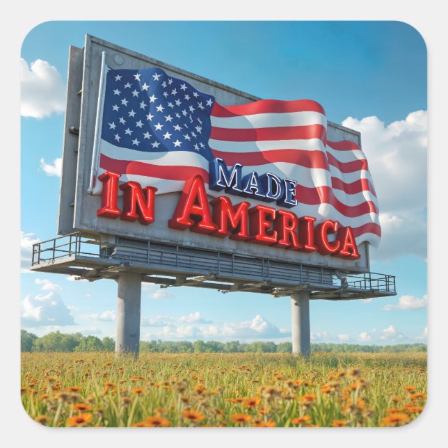 Made In America Billboard In Wildflowers Square Sticker (Front)