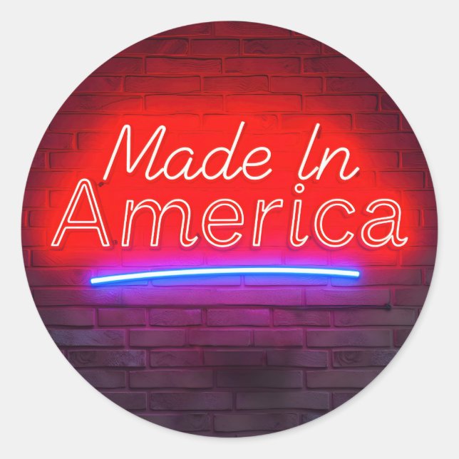 Made In America Neon Sign On Brick Classic Round Sticker (Front)