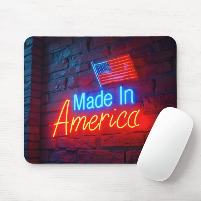 Made In America Neon Sign On Brick Mouse Mat (With Mouse)