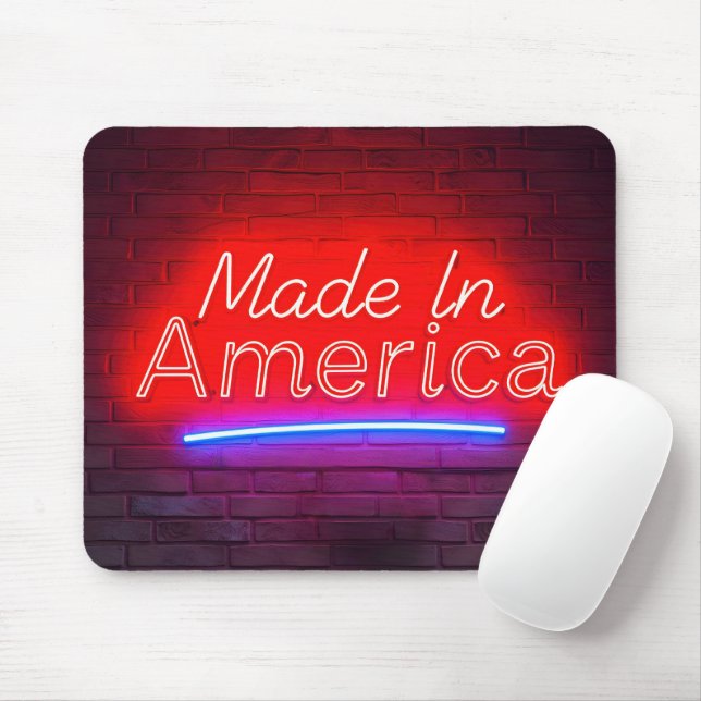 Made In America Neon Sign On Brick Mouse Mat (With Mouse)