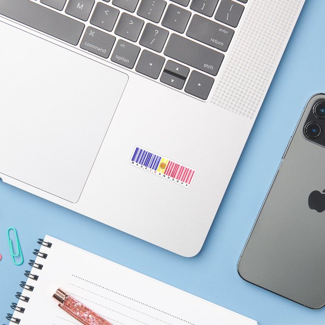 Made in Andorra Barcode Flag Sticker (Laptop w/ iPhone)