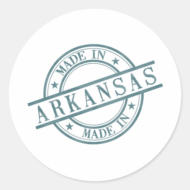 Made in Arkansas Green Round Rubber Stamp Logo Classic Round Sticker (Front)