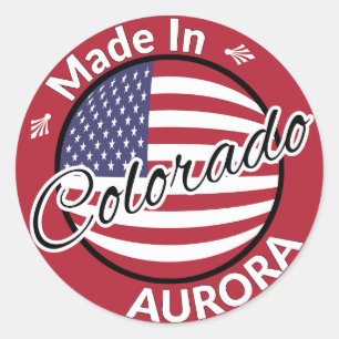 Made in Aurora Colorado Stars Stripes USA Flag Classic Round Sticker