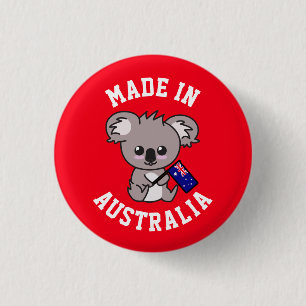 Made In Australia: Koala Holding Australian Flag 3 Cm Round Badge