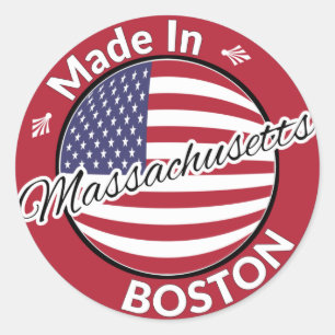 Made in Boston Massachusetts USA Flag Classic Round Sticker