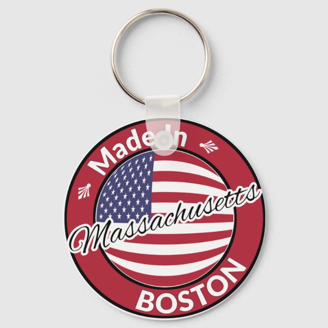 Made in Boston Massachusetts USA Flag Key Ring (Front)