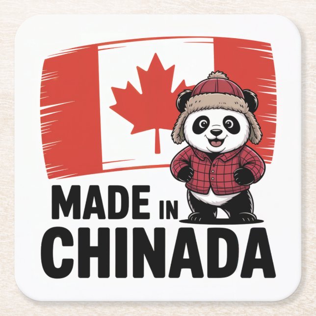 Made in Chinada Panda – Chinese Canadian Square Paper Coaster (Front)