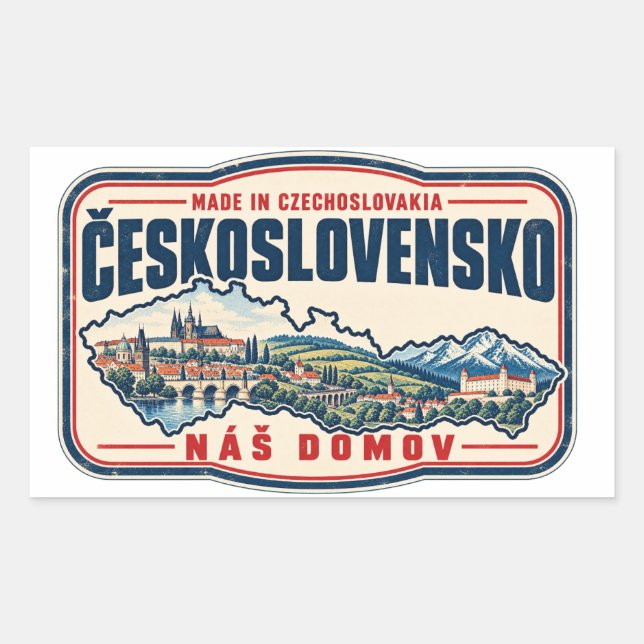 Made in Czechoslovakia Czech Slovak Retro Pride Rectangular Sticker (Front)